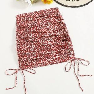 From Shein red flowered skirt